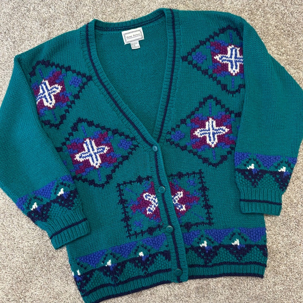 Vintage Gina Peters Cardigan Sweater Women Size Medium Aztec Southwestern